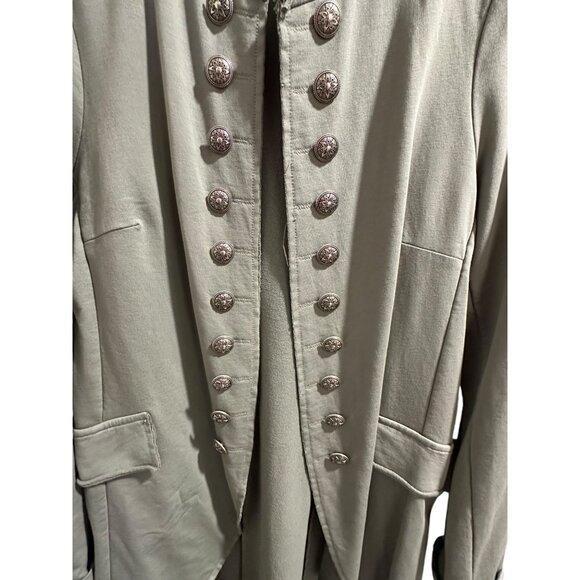 💰BOGO💰Long Green Cascading Military Jacket with Silver Buttons on Front sz M - Picture 2 of 12